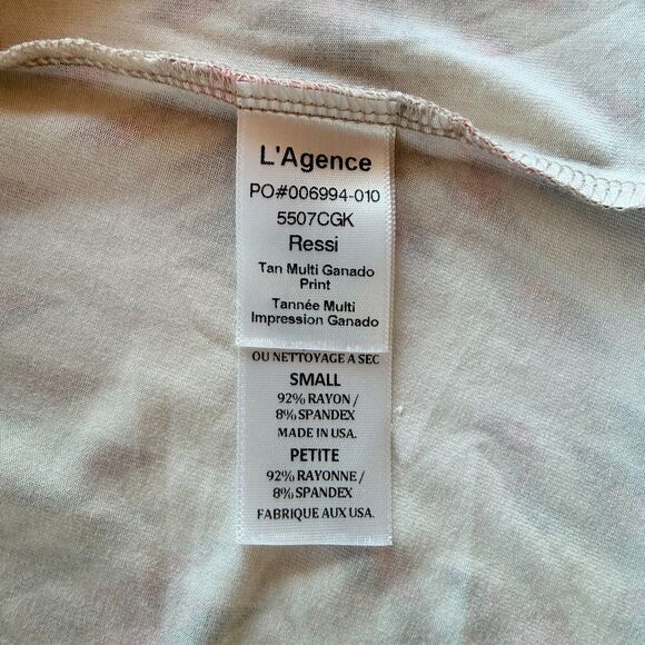 NWT L'Agence Ressi Fitted Crew Neck Short Sleeve Tee in Tan Multi Ganado Print S - Picture 11 of 14